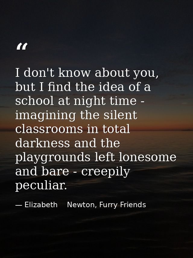 I don't know about you, but I find the idea of a school at night time - imagining the silent classrooms in total darknes — Elizabeth    Newton, Furry Friends