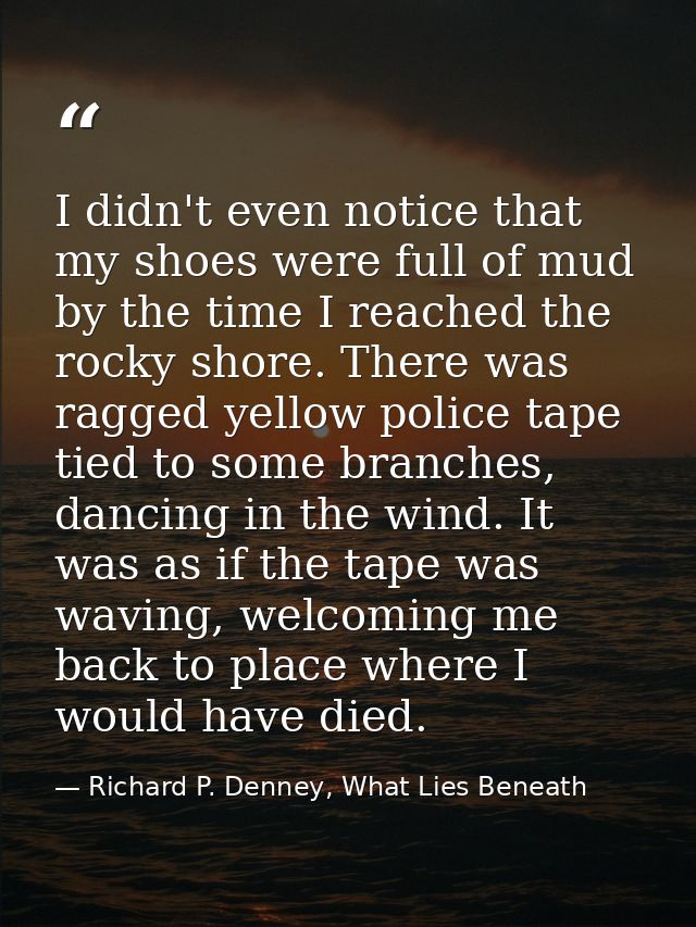 I didn't even notice that my shoes were full of mud by the time I reached the rocky shore. There was ragged yellow polic — Richard P. Denney, What Lies Beneath