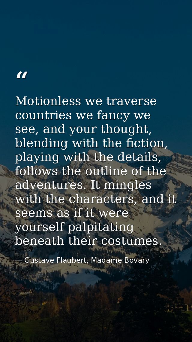 Motionless we traverse countries we fancy we see, and your thought, blending with the fiction, playing with the details, — Gustave Flaubert, Madame Bovary