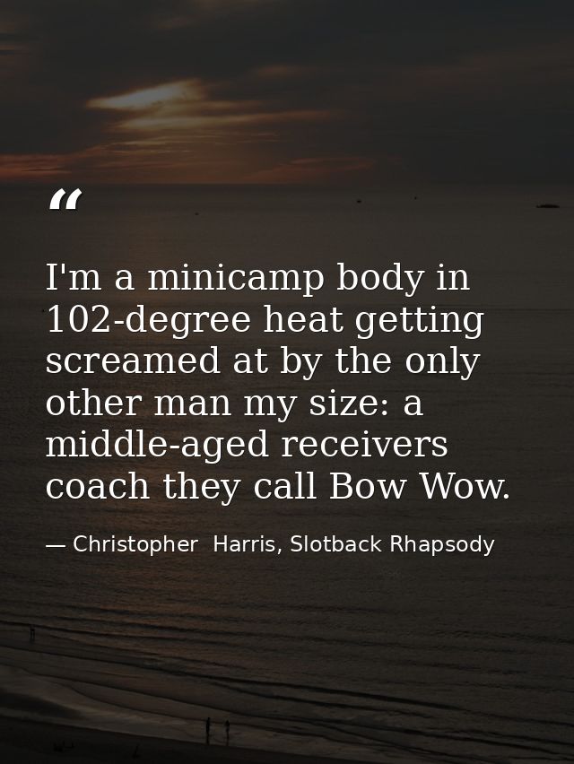 I'm a minicamp body in 102-degree heat getting screamed at by the only other man my size: a middle-aged receivers coach  — Christopher  Harris, Slotback Rhapsody