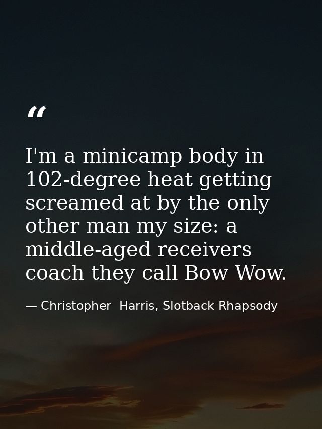 I'm a minicamp body in 102-degree heat getting screamed at by the only other man my size: a middle-aged receivers coach  — Christopher  Harris, Slotback Rhapsody