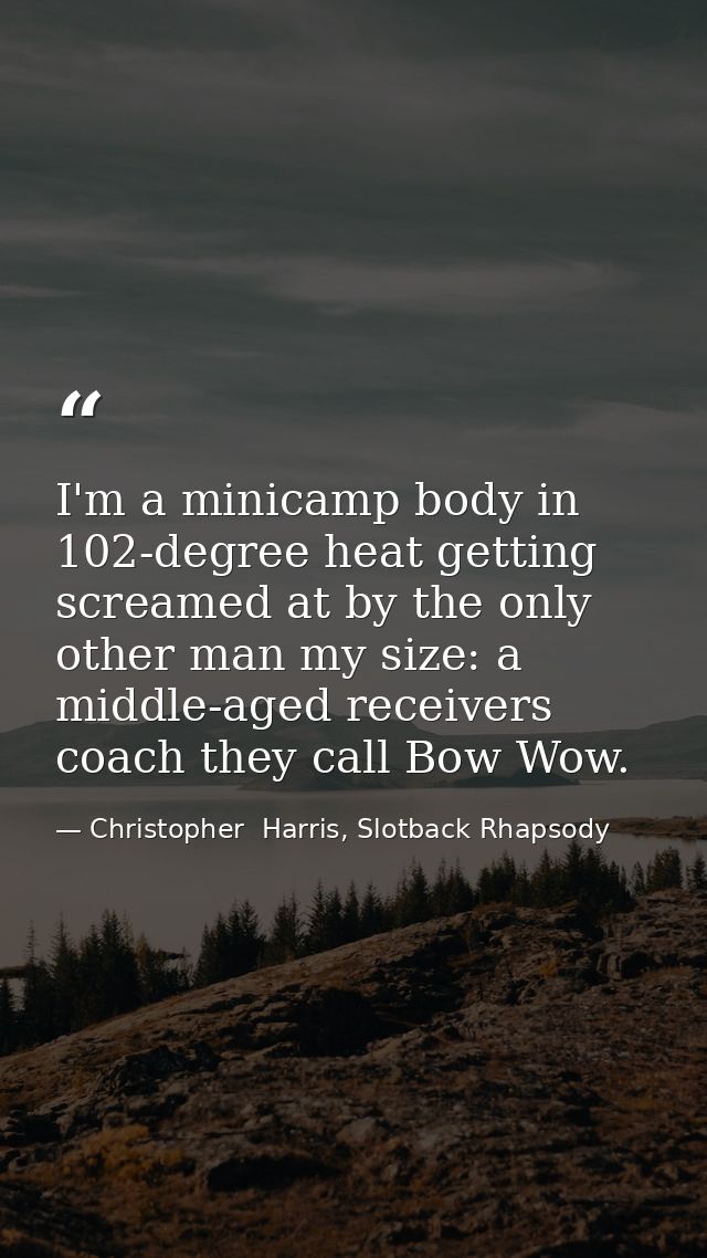 I'm a minicamp body in 102-degree heat getting screamed at by the only other man my size: a middle-aged receivers coach  — Christopher  Harris, Slotback Rhapsody