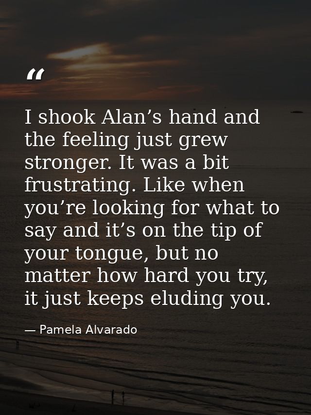 I shook Alan’s hand and the feeling just grew stronger. It was a bit frustrating. Like when you’re looking for what to s — Pamela Alvarado