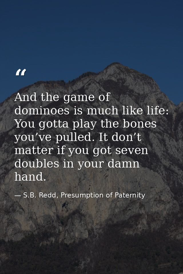 And the game of dominoes is much like life: You gotta play the bones you’ve pulled. It don’t matter if you got seven dou — S.B. Redd, Presumption of Paternity