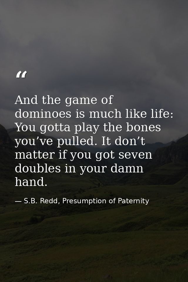 And the game of dominoes is much like life: You gotta play the bones you’ve pulled. It don’t matter if you got seven dou — S.B. Redd, Presumption of Paternity