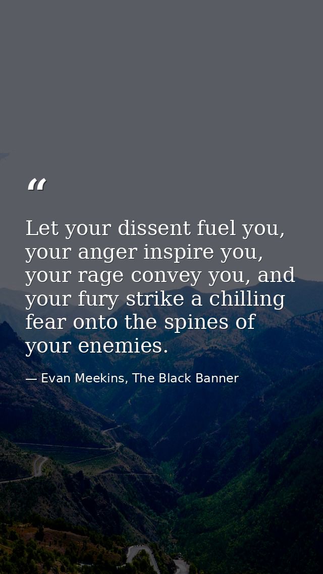 Let your dissent fuel you, your anger inspire you, your rage convey you, and your fury strike a chilling fear onto the s — Evan Meekins, The Black Banner