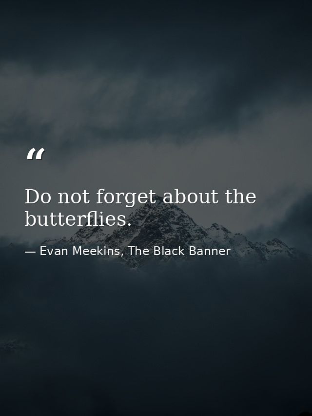 Do not forget about the butterflies. — Evan Meekins, The Black Banner