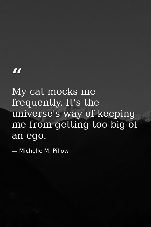 My cat mocks me frequently. It's the universe's way of keeping me from getting too big of an ego. — Michelle M. Pillow