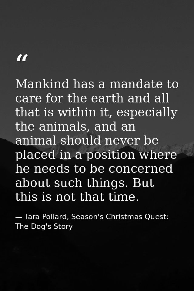 Mankind has a mandate to care for the earth and all that is within it, especially the animals, and an animal should neve — Tara Pollard, Season's Christmas Quest: The Dog's Story