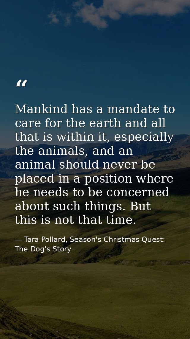 Mankind has a mandate to care for the earth and all that is within it, especially the animals, and an animal should neve — Tara Pollard, Season's Christmas Quest: The Dog's Story