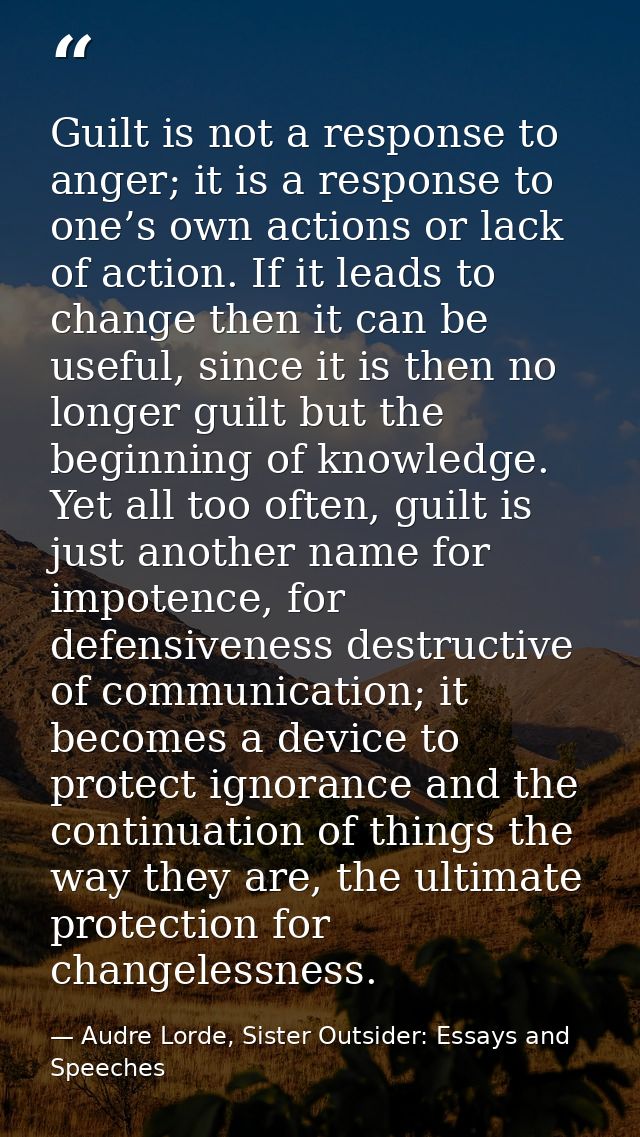 Guilt is not a response to anger; it is a response to one’s own actions or lack of action. If it leads to change then it — Audre Lorde, Sister Outsider: Essays and Speeches