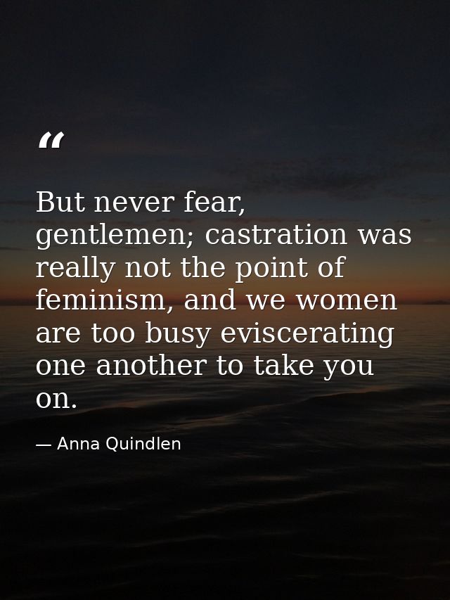 But never fear, gentlemen; castration was really not the point of feminism, and we women are too busy eviscerating one a — Anna Quindlen