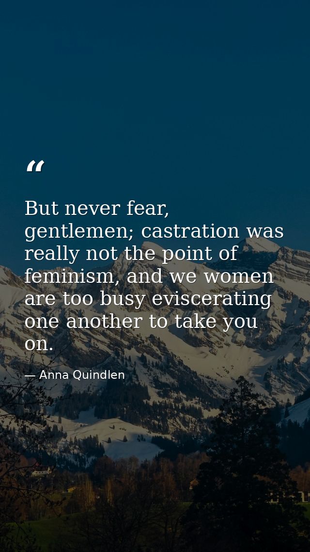 But never fear, gentlemen; castration was really not the point of feminism, and we women are too busy eviscerating one a — Anna Quindlen