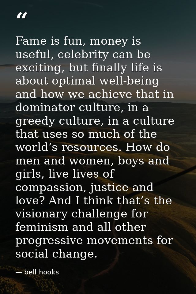 Fame is fun, money is useful, celebrity can be exciting, but finally life is about optimal well-being and how we achieve — bell hooks