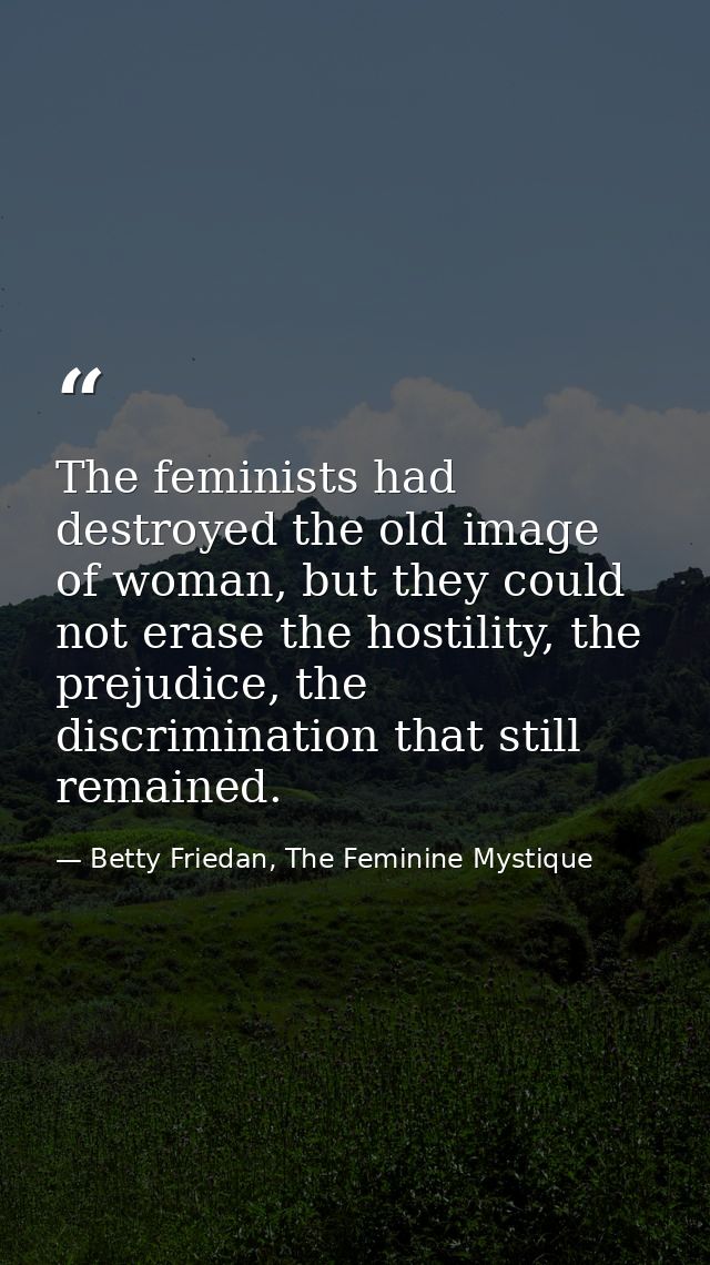 The feminists had destroyed the old image of woman, but they could not erase the hostility, the prejudice, the discrimin — Betty Friedan, The Feminine Mystique