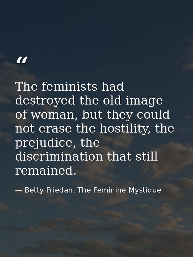The feminists had destroyed the old image of woman, but they could not erase the hostility, the prejudice, the discrimin — Betty Friedan, The Feminine Mystique