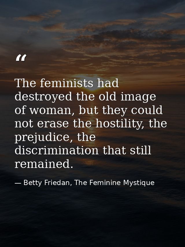 The feminists had destroyed the old image of woman, but they could not erase the hostility, the prejudice, the discrimin — Betty Friedan, The Feminine Mystique