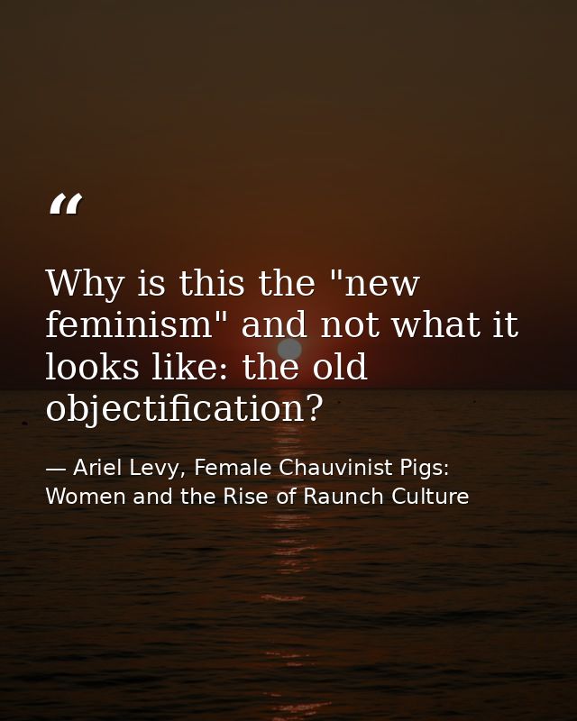 Why is this the "new feminism" and not what it looks like: the old objectification? — Ariel Levy, Female Chauvinist Pigs: Women and the Rise of Raunch Culture