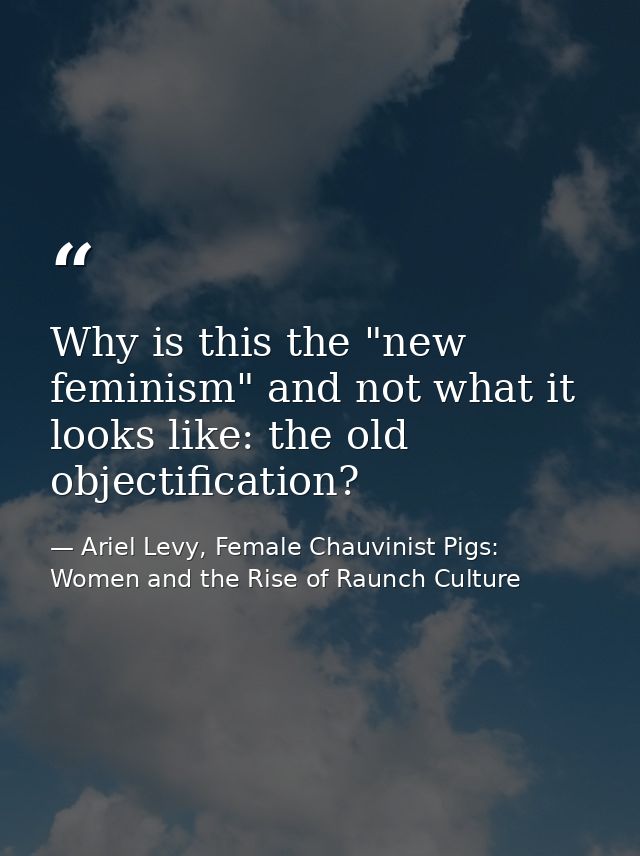 Why is this the "new feminism" and not what it looks like: the old objectification? — Ariel Levy, Female Chauvinist Pigs: Women and the Rise of Raunch Culture