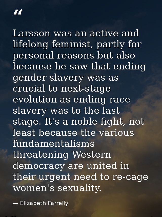 Larsson was an active and lifelong feminist, partly for personal reasons but also because he saw that ending gender slav — Elizabeth Farrelly