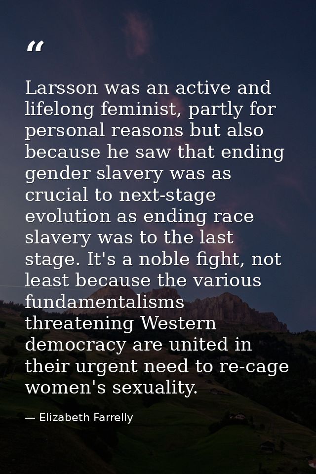 Larsson was an active and lifelong feminist, partly for personal reasons but also because he saw that ending gender slav — Elizabeth Farrelly