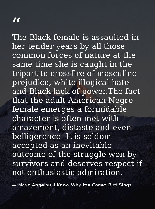 The Black female is assaulted in her tender years by all those common forces of nature at the same time she is caught in — Maya Angelou, I Know Why the Caged Bird Sings