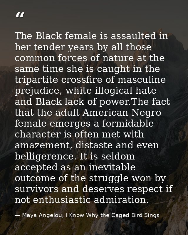 The Black female is assaulted in her tender years by all those common forces of nature at the same time she is caught in — Maya Angelou, I Know Why the Caged Bird Sings