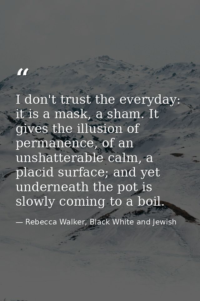 I don't trust the everyday: it is a mask, a sham. It gives the illusion of permanence, of an unshatterable calm, a placi — Rebecca Walker, Black White and Jewish