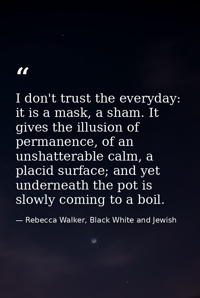 I don't trust the everyday: it is a mask, a sham. It gives the illusion of permanence, of an unshatterable calm, a placi — Rebecca Walker, Black White and Jewish