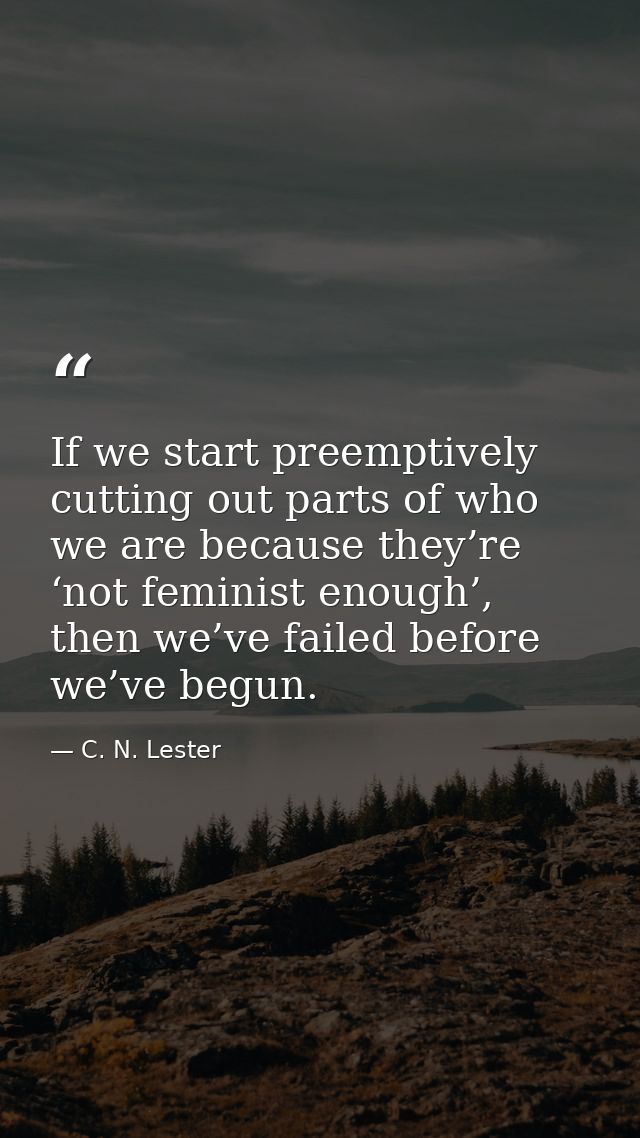 If we start preemptively cutting out parts of who we are because they’re ‘not feminist enough’, then we’ve failed before — C. N. Lester