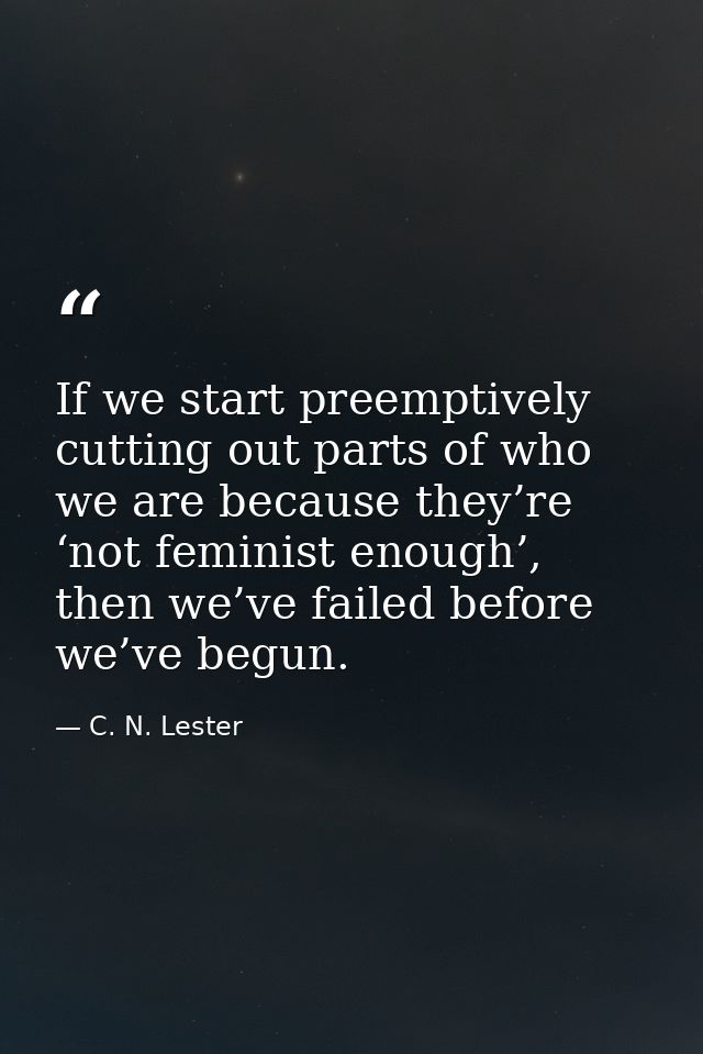 If we start preemptively cutting out parts of who we are because they’re ‘not feminist enough’, then we’ve failed before — C. N. Lester