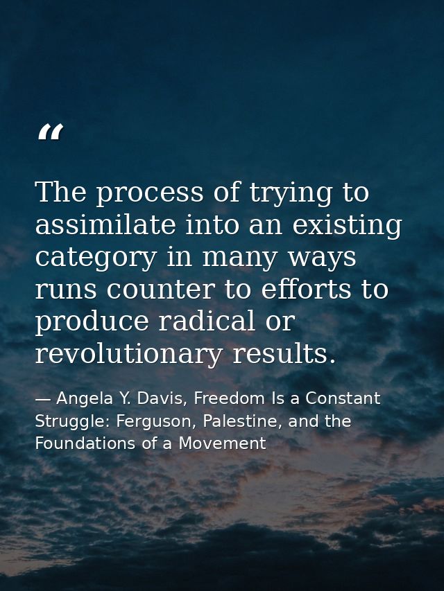 The process of trying to assimilate into an existing category in many ways runs counter to efforts to produce radical or — Angela Y. Davis, Freedom Is a Constant Struggle: Ferguson, Palestine, and the Foundations of a Movement