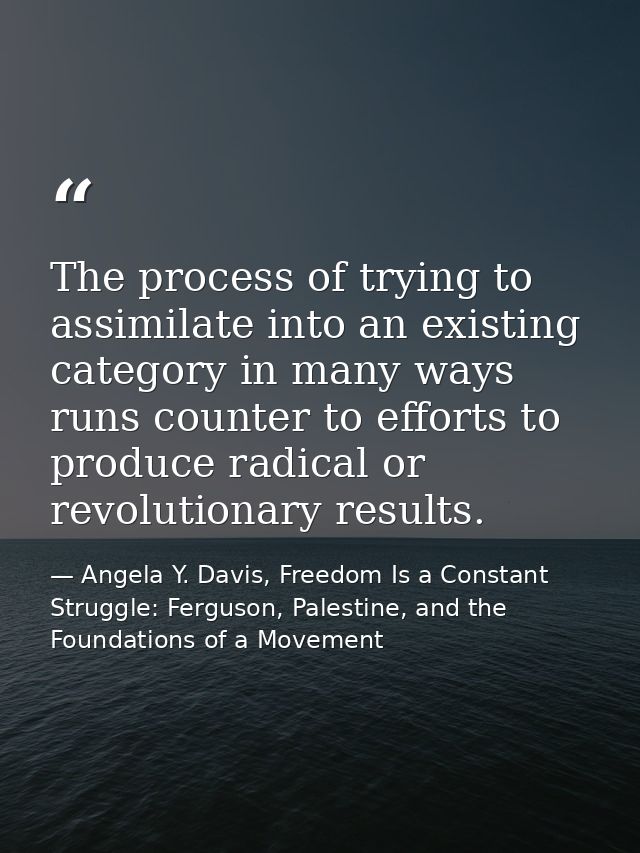 The process of trying to assimilate into an existing category in many ways runs counter to efforts to produce radical or — Angela Y. Davis, Freedom Is a Constant Struggle: Ferguson, Palestine, and the Foundations of a Movement
