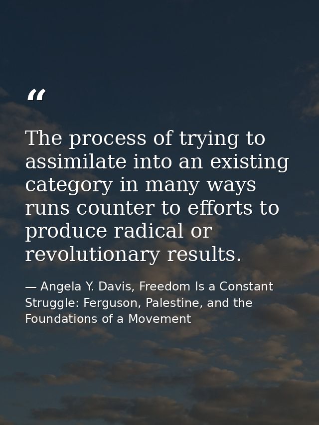 The process of trying to assimilate into an existing category in many ways runs counter to efforts to produce radical or — Angela Y. Davis, Freedom Is a Constant Struggle: Ferguson, Palestine, and the Foundations of a Movement