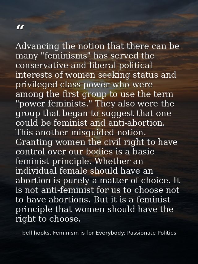 Advancing the notion that there can be many "feminisms" has served the conservative and liberal political interests of w — bell hooks, Feminism is for Everybody: Passionate Politics