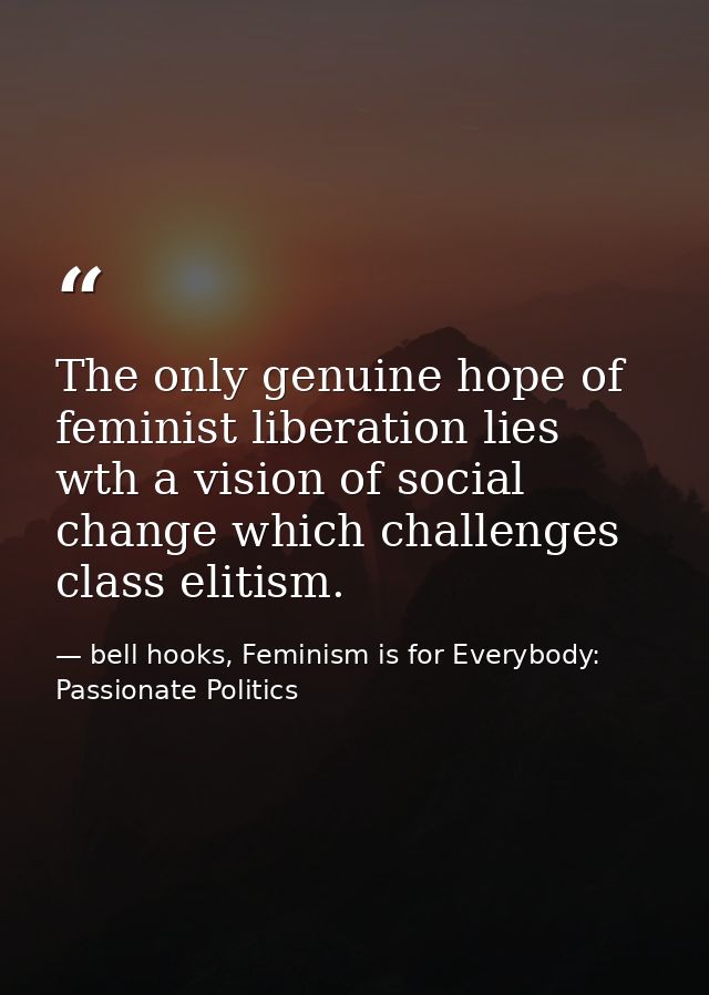 The only genuine hope of feminist liberation lies wth a vision of social change which challenges class elitism. — bell hooks, Feminism is for Everybody: Passionate Politics