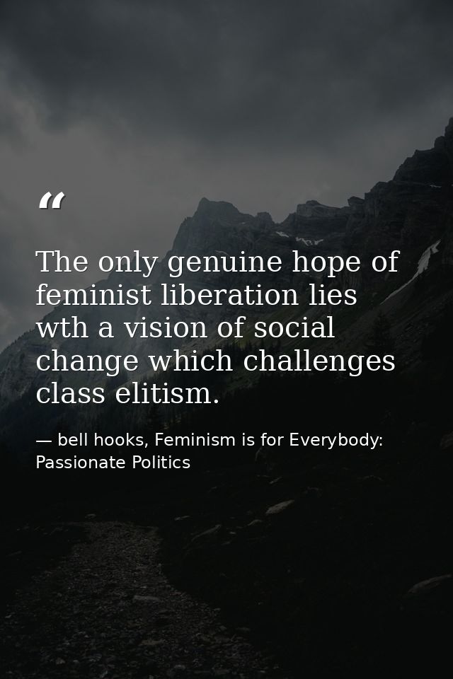 The only genuine hope of feminist liberation lies wth a vision of social change which challenges class elitism. — bell hooks, Feminism is for Everybody: Passionate Politics