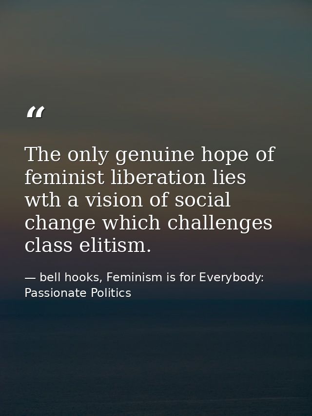The only genuine hope of feminist liberation lies wth a vision of social change which challenges class elitism. — bell hooks, Feminism is for Everybody: Passionate Politics