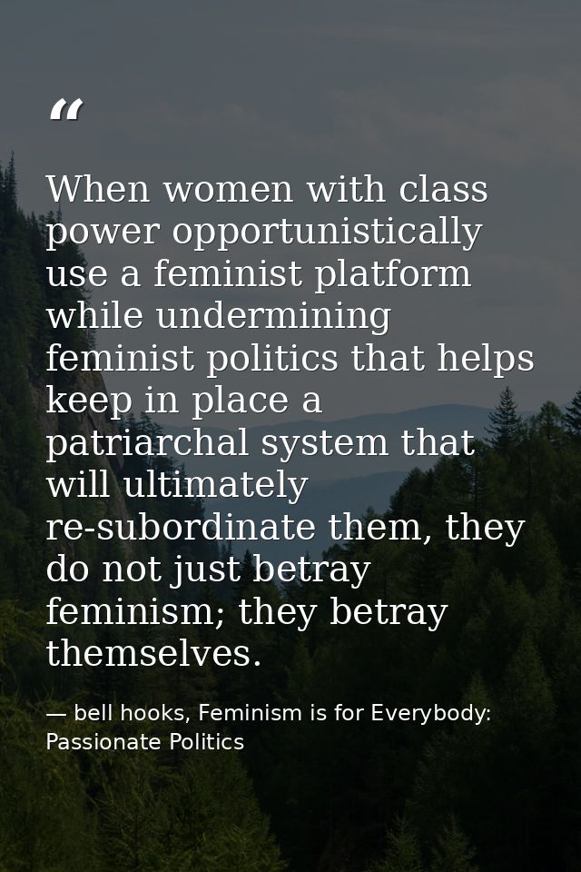 When women with class power opportunistically use a feminist platform while undermining feminist politics that helps kee — bell hooks, Feminism is for Everybody: Passionate Politics