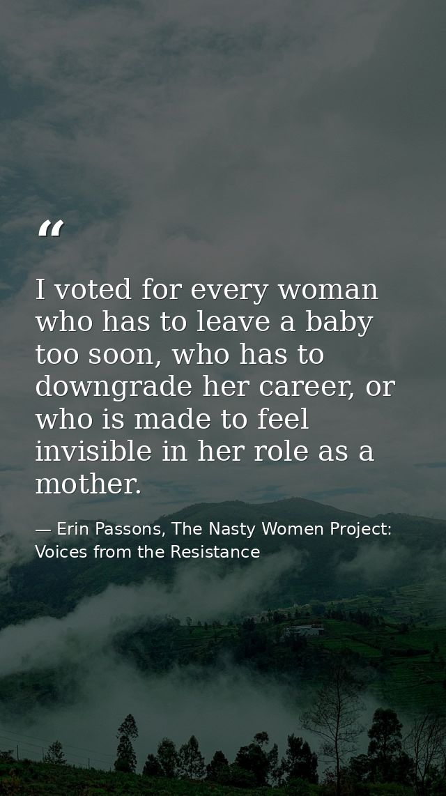 I voted for every woman who has to leave a baby too soon, who has to downgrade her career, or who is made to feel invisi — Erin Passons, The Nasty Women Project: Voices from the Resistance