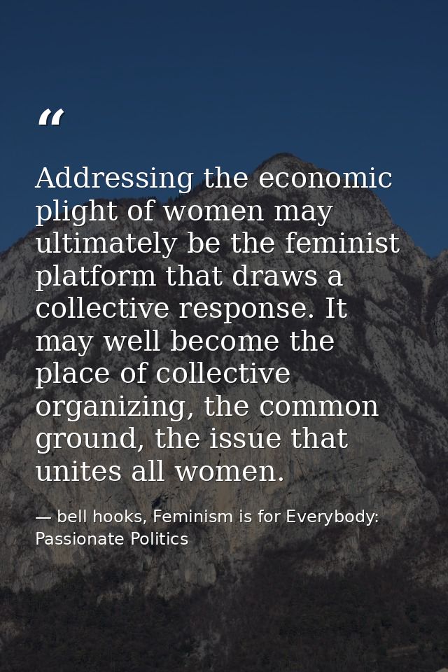 Addressing the economic plight of women may ultimately be the feminist platform that draws a collective response. It may — bell hooks, Feminism is for Everybody: Passionate Politics