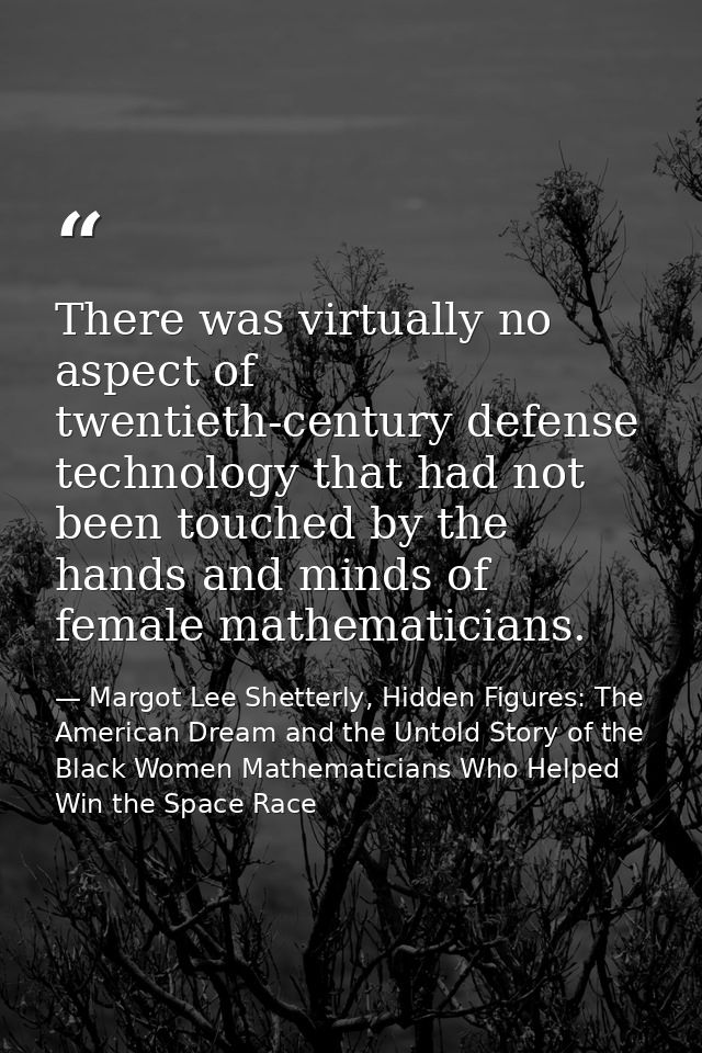 There was virtually no aspect of twentieth-century defense technology that had not been touched by the hands and minds o — Margot Lee Shetterly, Hidden Figures: The American Dream and the Untold Story of the Black Women Mathematicians Who Helped Win the Space Race