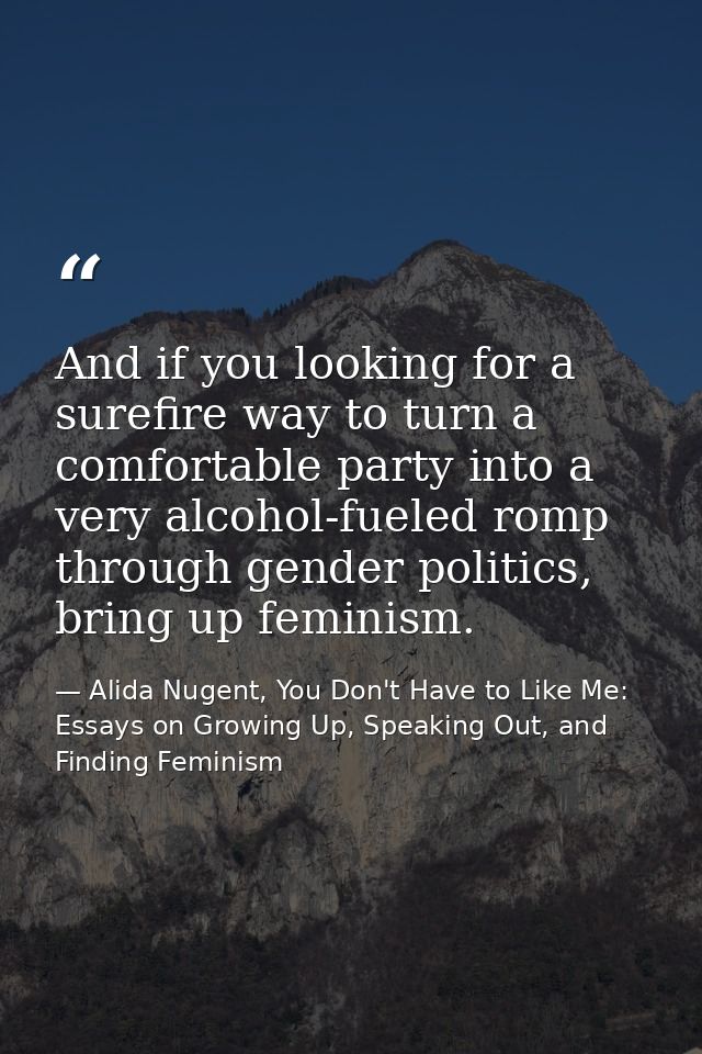 And if you looking for a surefire way to turn a comfortable party into a very alcohol-fueled romp through gender politic — Alida Nugent, You Don't Have to Like Me: Essays on Growing Up, Speaking Out, and Finding Feminism