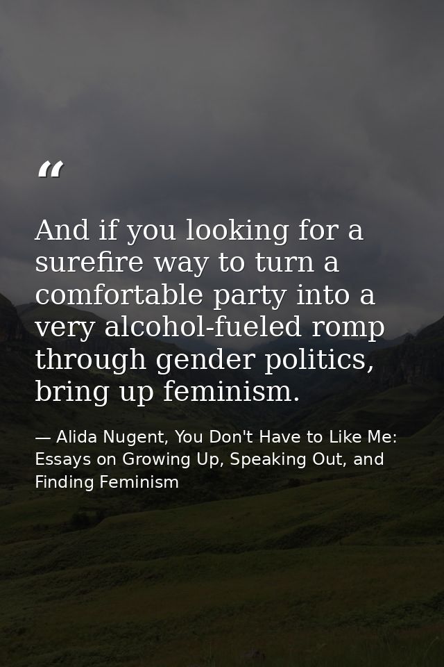And if you looking for a surefire way to turn a comfortable party into a very alcohol-fueled romp through gender politic — Alida Nugent, You Don't Have to Like Me: Essays on Growing Up, Speaking Out, and Finding Feminism