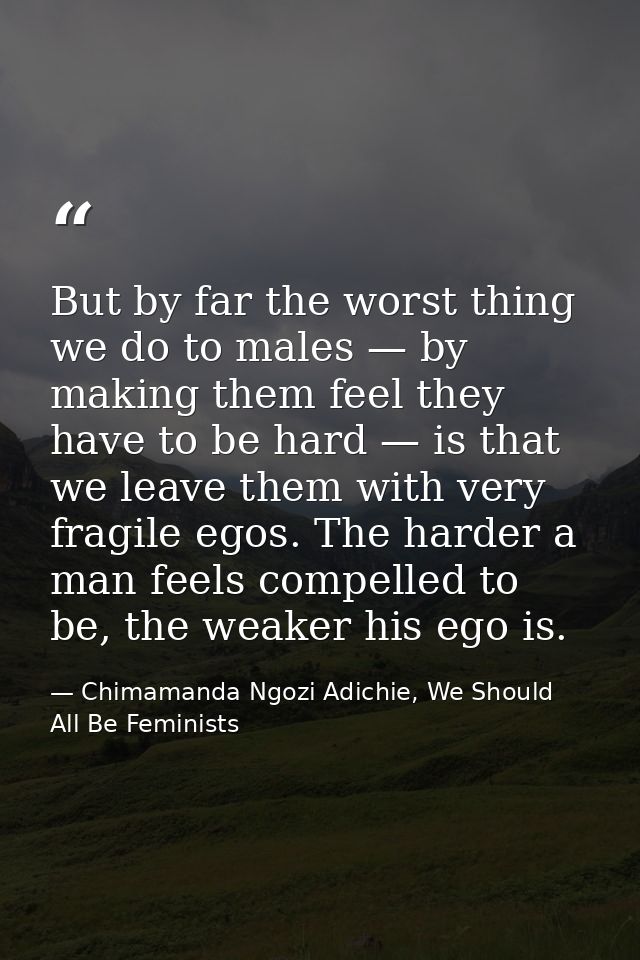 But by far the worst thing we do to males — by making them feel they have to be hard — is that we leave them with very f — Chimamanda Ngozi Adichie, We Should All Be Feminists