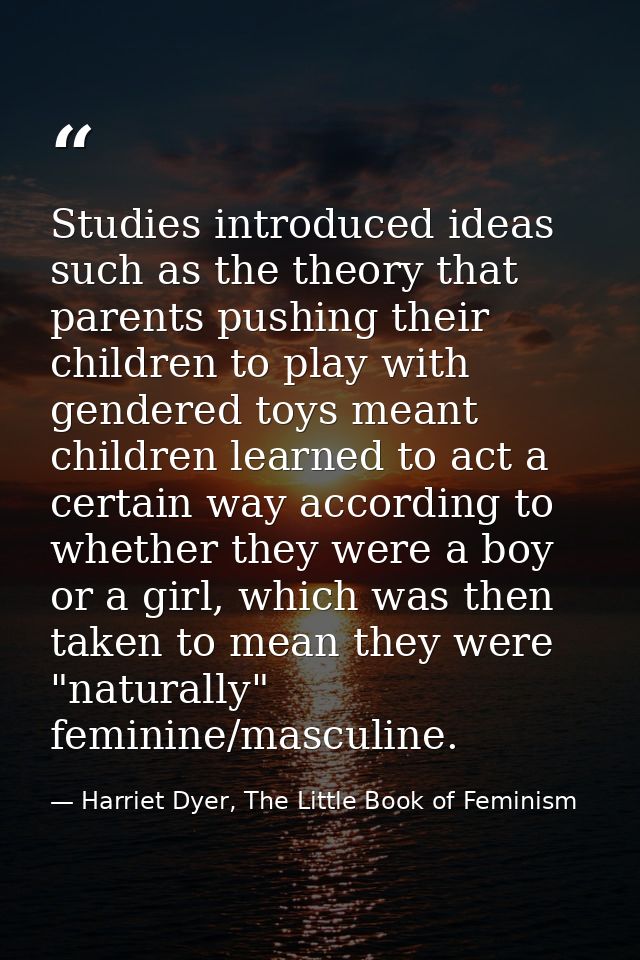 Studies introduced ideas such as the theory that parents pushing their children to play with gendered toys meant childre — Harriet Dyer, The Little Book of Feminism