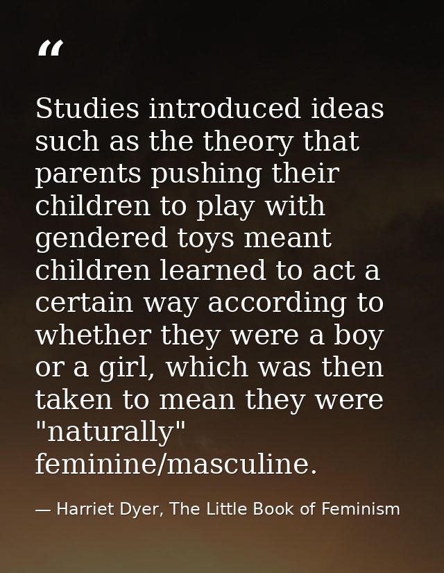 Studies introduced ideas such as the theory that parents pushing their children to play with gendered toys meant childre — Harriet Dyer, The Little Book of Feminism
