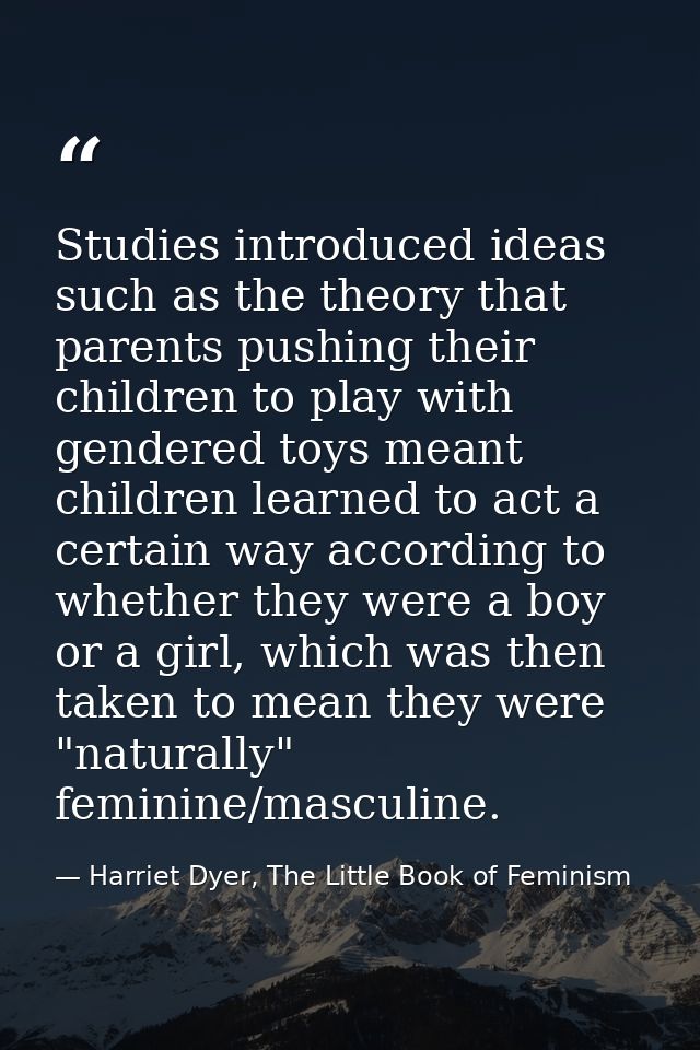 Studies introduced ideas such as the theory that parents pushing their children to play with gendered toys meant childre — Harriet Dyer, The Little Book of Feminism