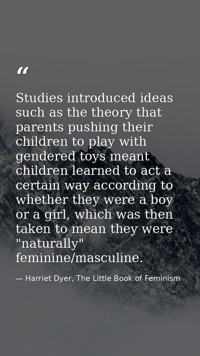 Studies introduced ideas such as the theory that parents pushing their children to play with gendered toys meant childre — Harriet Dyer, The Little Book of Feminism