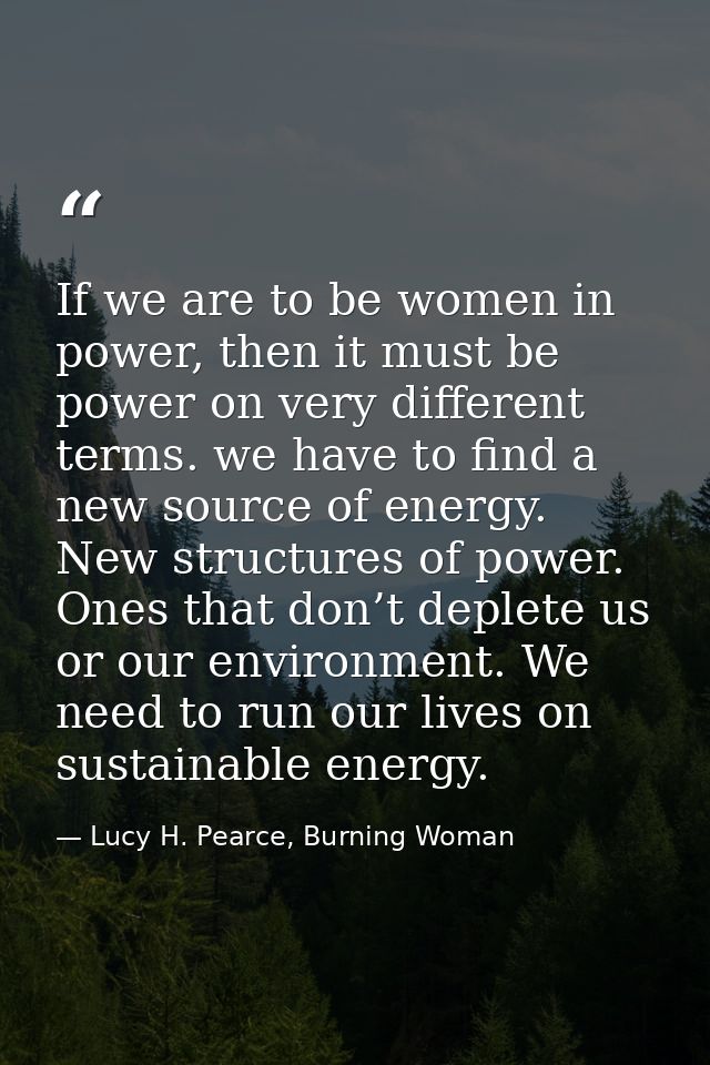 If we are to be women in power, then it must be power on very different terms. we have to find a new source of energy. N — Lucy H. Pearce, Burning Woman
